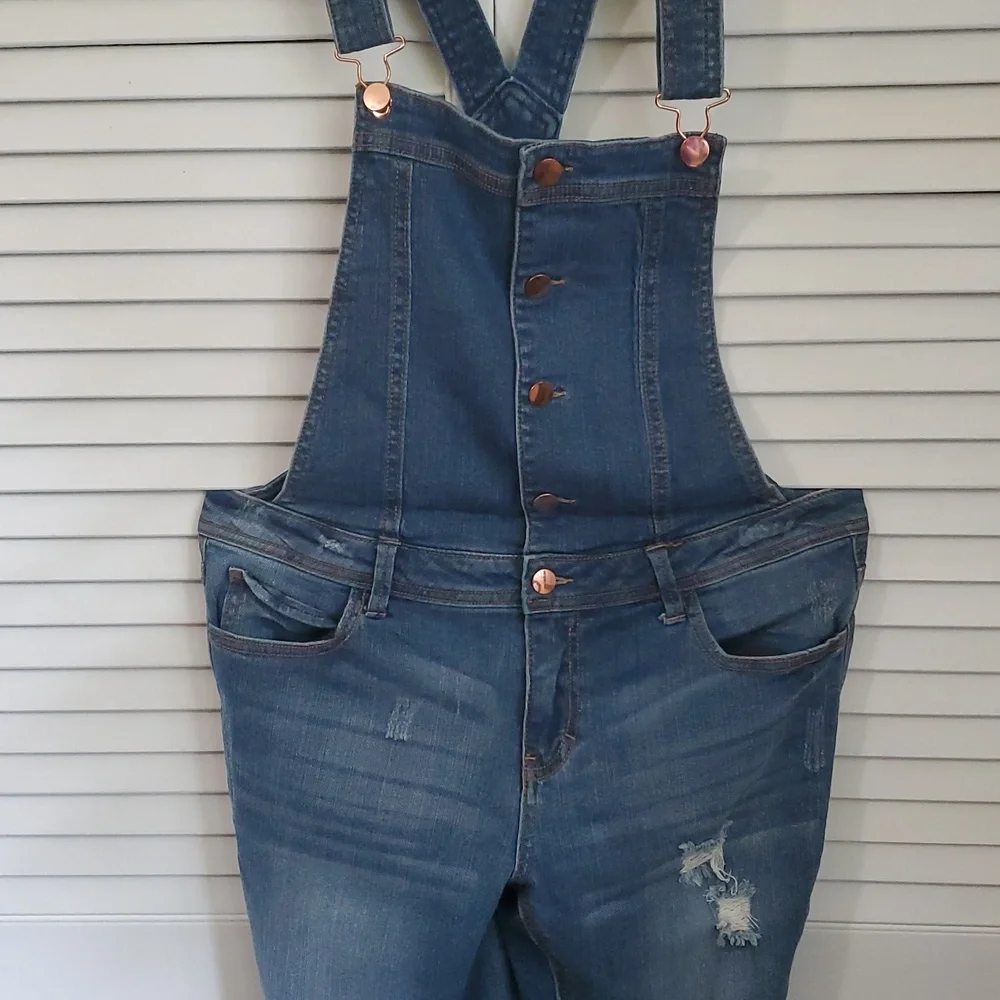 Denim Overalls W/ Rose Gold Hardware. - Picture 4 of 10